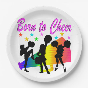 CHEERLEADING RAINBOW MEGAPHONE DESIGN PAPER PLATES