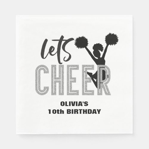 Cheerleading Silver and Black Cheer Birthday Napkins