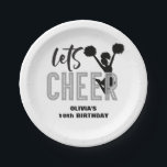 Cheerleading Silver and Black Cheer Birthday Paper Plates<br><div class="desc">Let's Cheer! Cheerleading birthday party plates in silver glitter and black.</div>