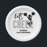 Cheerleading Silver and Black Cheer Birthday Paper Plates<br><div class="desc">Let's Cheer! Cheerleading birthday party plates in silver glitter and black.</div>