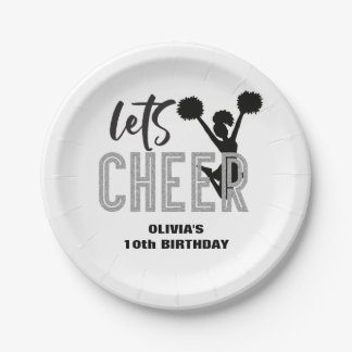 Cheerleading Silver and Black Cheer Birthday Paper Plates