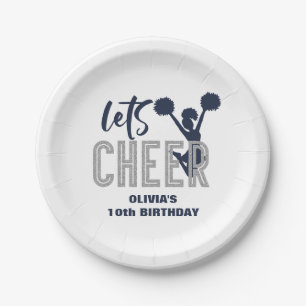 Cheerleading Silver and Navy Cheer Birthday Paper Plates