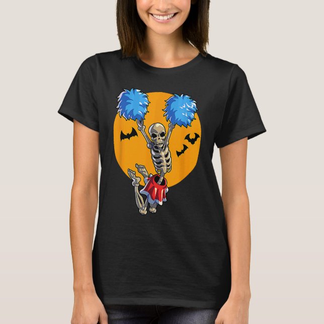 Cheerleading Skeleton Halloween Cheer Mom Girls Wo T-Shirt (Front)