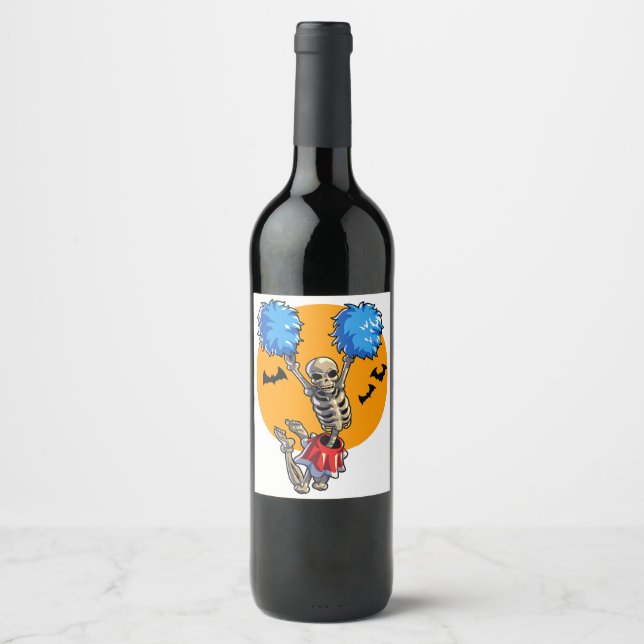 Cheerleading Skeleton Halloween Cheer Mom Girls Wo Wine Label (Front)