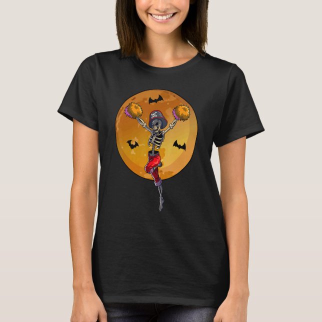 Cheerleading Skeleton Women Girls Pirate Cheer Hal T-Shirt (Front)