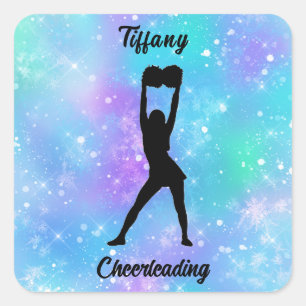 Cheerleading Snowflake Color Blast with Her Name F Square Sticker