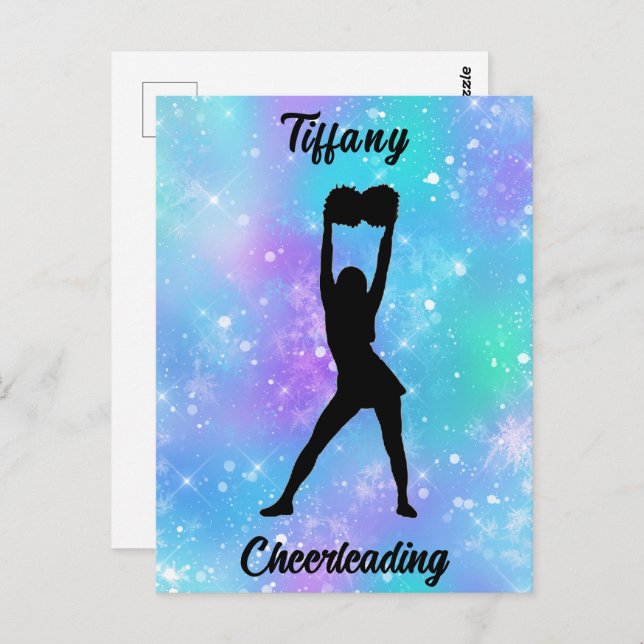 Cheerleading Snowflake Color Blast with Her Name   Postcard (Front/Back)