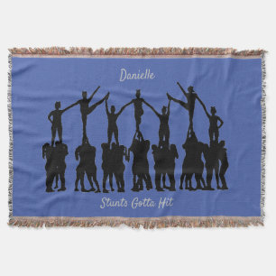 Cheerleading "Stunts Gotta Hit" Blue / Silver Throw Blanket