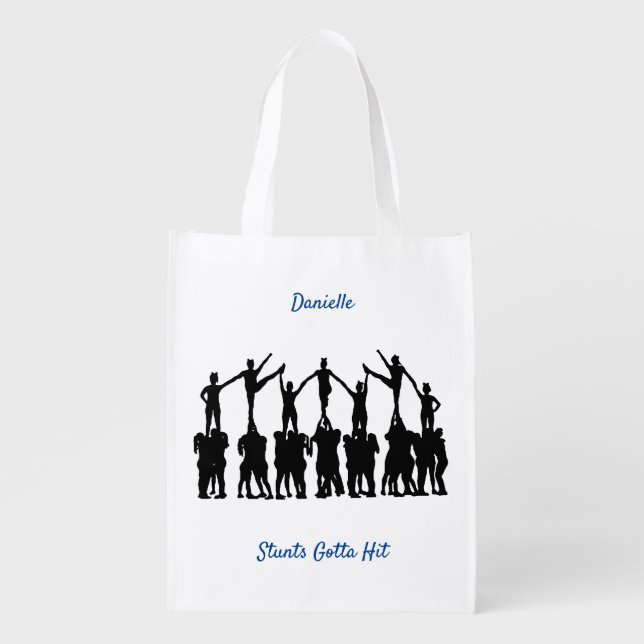 Cheerleading "Stunts Gotta Hit" Grocery Bag (Front)