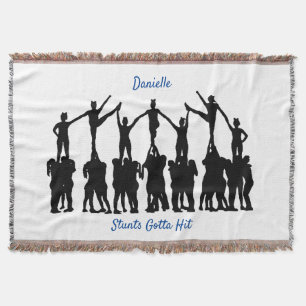 Cheerleading "Stunts Gotta Hit" Personalized White Throw Blanket