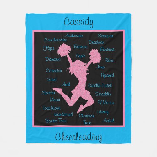 Cheerleading Terms Typography Pink Blue Fleece Blanket