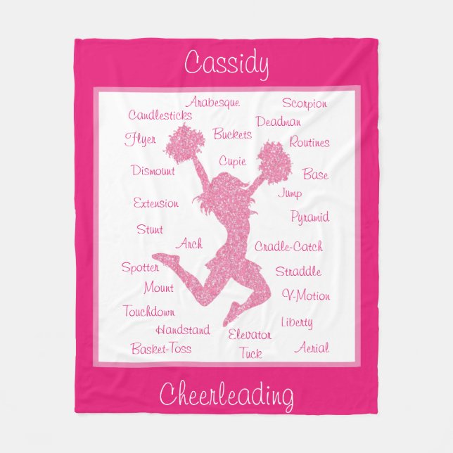 Cheerleading Terms Typography Pink Fleece Blanket (Front)