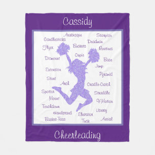 Cheerleading Terms Typography Purple Fleece Blanket