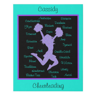 Cheerleading Terms Typography Purple Turquoise  Faux Canvas Print
