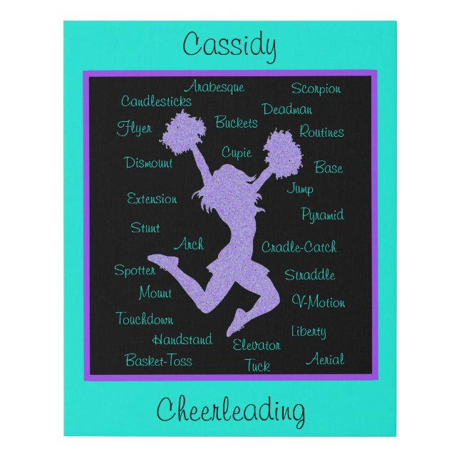 Cheerleading Terms Typography Purple Turquoise  Faux Canvas Print (Front)