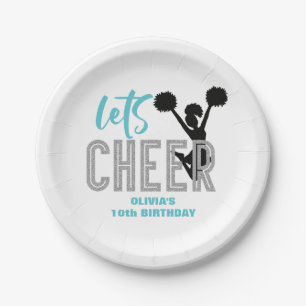 Cheerleading turquoise Silver Black Cheer Birthday Paper Plates
