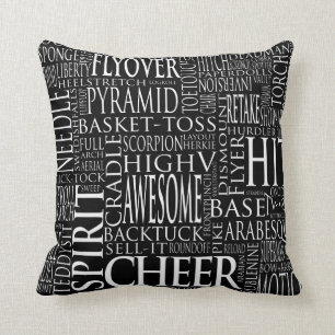 Cheerleading Word Cloud Pillow in Black & White