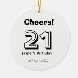 Cheers 21 birthday bold letter name boy man gifts ceramic ornament