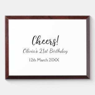 Cheers 21st birthday add name date simple minimal  award plaque