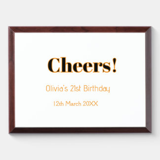 Cheers 21st birthday add name date simple minimal award plaque