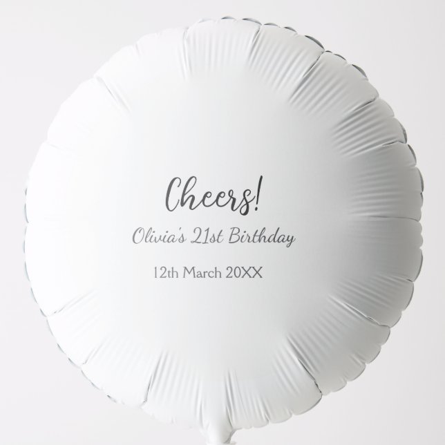 Cheers 21st birthday add name date simple minimal  balloon (Front)