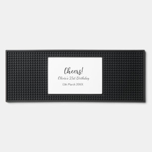 Cheers 21st birthday add name date simple minimal bar mat