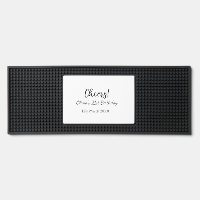 Cheers 21st birthday add name date simple minimal  bar mat  (Front)