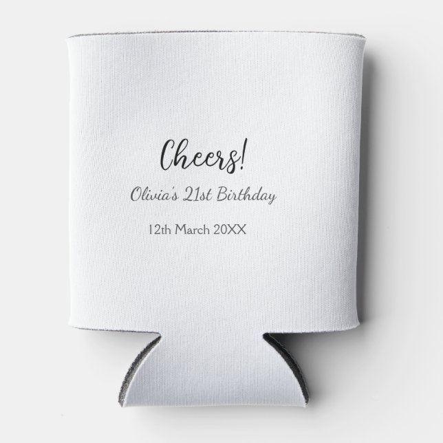 Cheers 21st birthday add name date simple minimal  can cooler (Front)