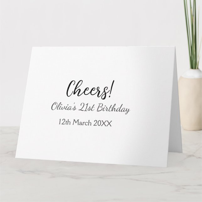 Cheers 21st birthday add name date simple minimal  card (Front)