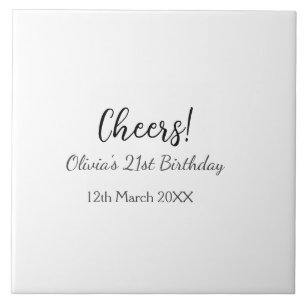 Cheers 21st birthday add name date simple minimal  ceramic tile