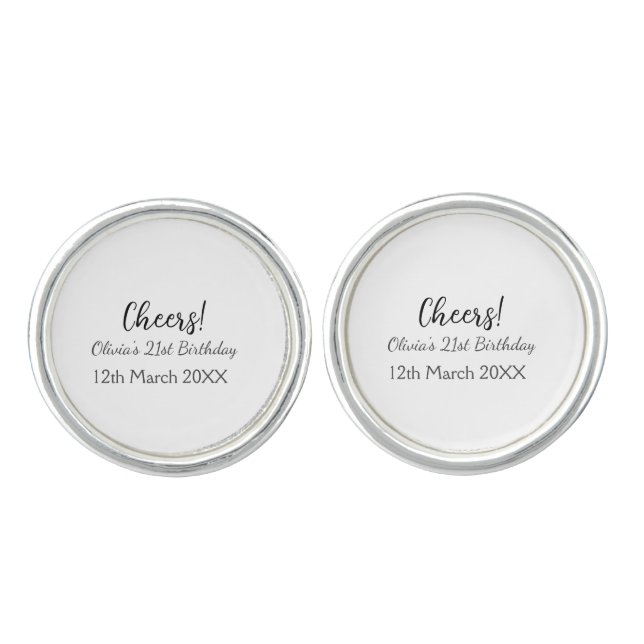 Cheers 21st birthday add name date simple minimal  cufflinks (Front)