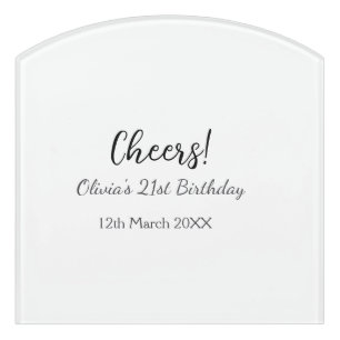 Cheers 21st birthday add name date simple minimal door sign