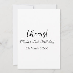 Cheers 21st birthday add name date simple minimal  invitation