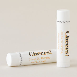 Cheers 21st birthday add name date simple minimal lip balm
