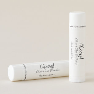 Cheers 21st birthday add name date simple minimal  lip balm