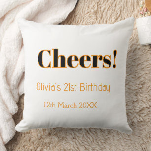 Cheers 21st birthday add name date simple minimal  throw pillow