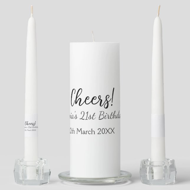 Cheers 21st birthday add name date simple minimal  unity candle set (Front)