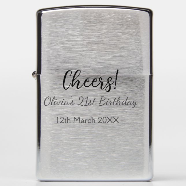 Cheers 21st birthday add name date simple minimal  zippo lighter (Front)