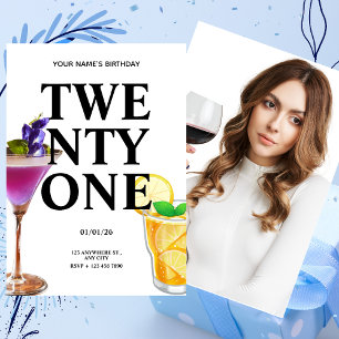 Cheers 21st Birthday Girl Cocktail Photo Invitation