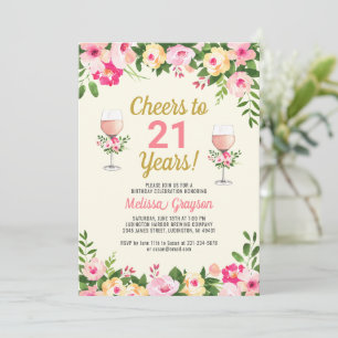 Cheers 21st Birthday Invitation Floral