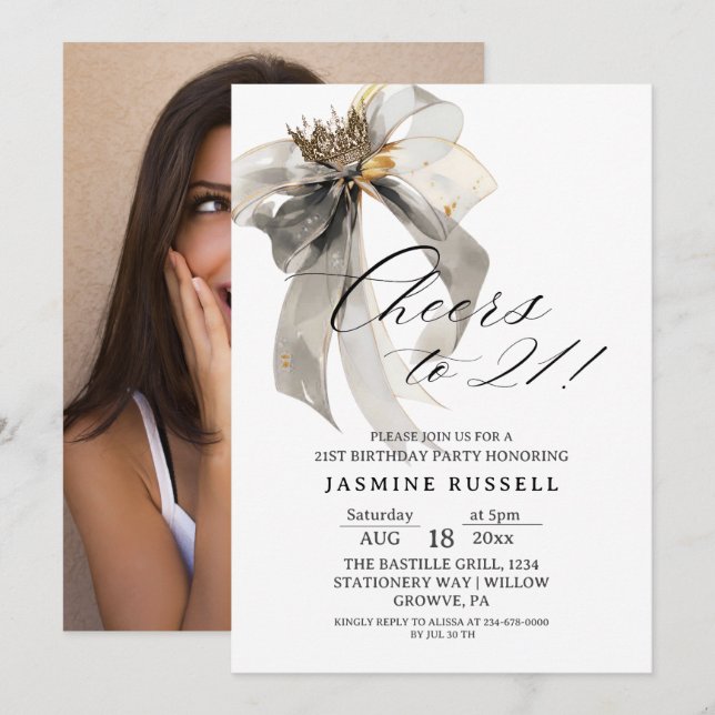 Cheers 21st Birthday Photo Invitation (Front/Back)