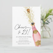 Cheers 21st Birthday Pink and Gold Photo Invitatio Invitation (Standing Front)