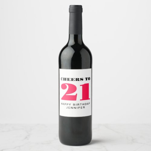 Cheers 21st Birthday Wine Label