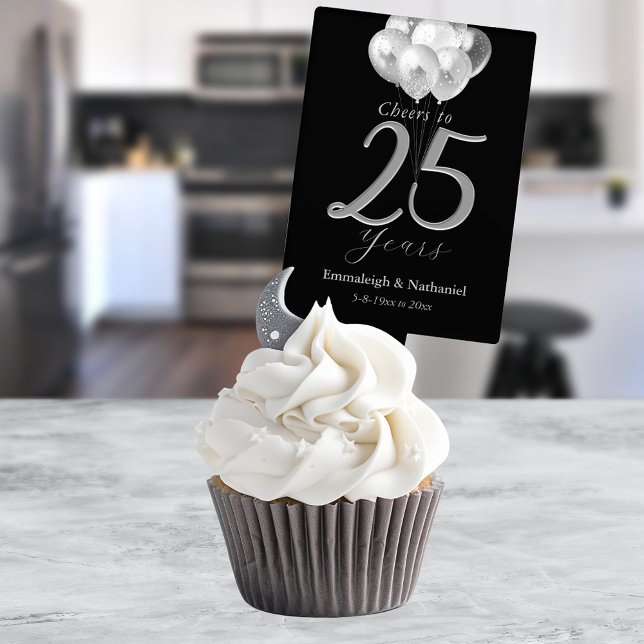 Cheers 25 Yrs Silver Balloons Wedding Anniversary Cake Topper (Creator Uploaded)