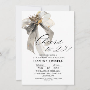 Cheers 25th Birthday Black and White Invitation