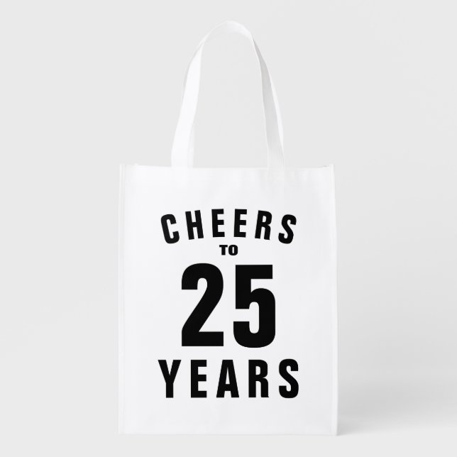 Cheers 25th wedding anniversary party celebration grocery bag (Front)
