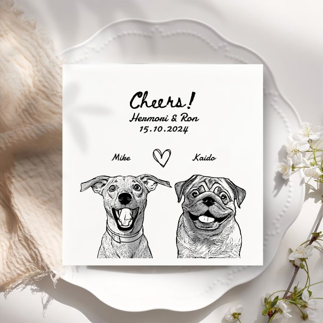 Cheers 2 Pet Drawn Personalized Simple Wedding Napkins (Creator Uploaded)