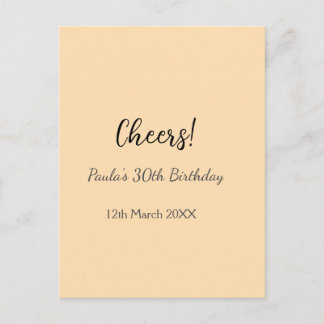 Cheers 30th birthday add name date simple minimal postcard