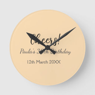 Cheers 30th birthday add name date simple minimal round clock