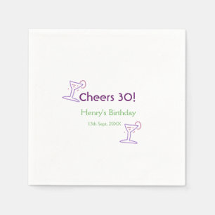 cheers 30th birthday name wine purple glass green  napkins